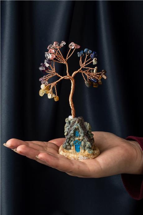 Çakra Taşı El Yapımı 5x12cm Doğal Taş Dekoratif Hayat Ağacı