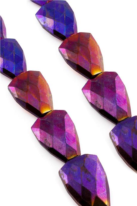 Glass Purple Crystal Amorphous Cut 28x38mm String Of Beads