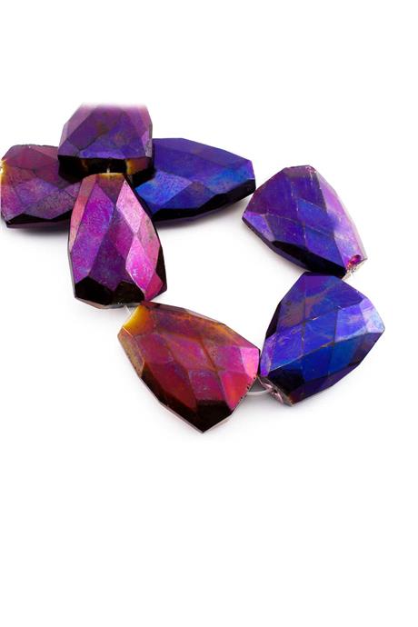 Glass Purple Crystal Amorphous Cut 28x38mm String Of Beads