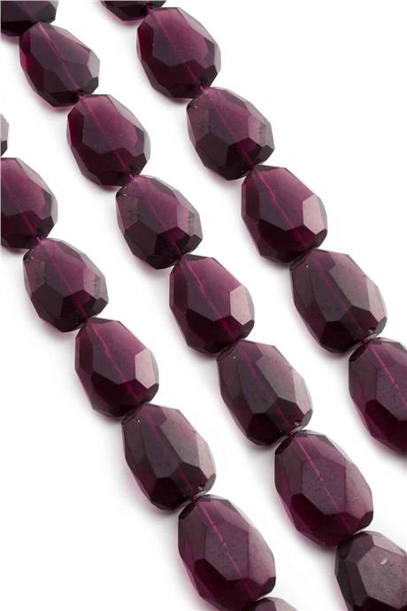 Glass Purple Crystal Cut 20x25mm String Of Beads