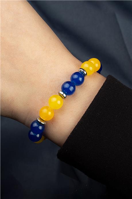 Cam Sarı Lacivert Doğal Taş Taraftar Bilekliği