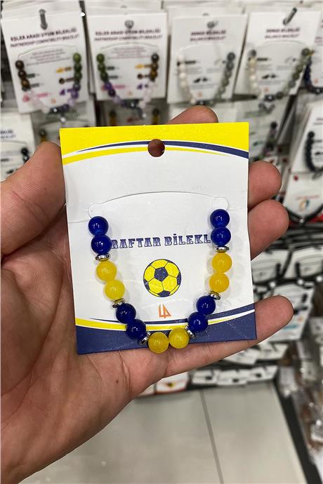 Cam Sarı Lacivert Doğal Taş Taraftar Bilekliği