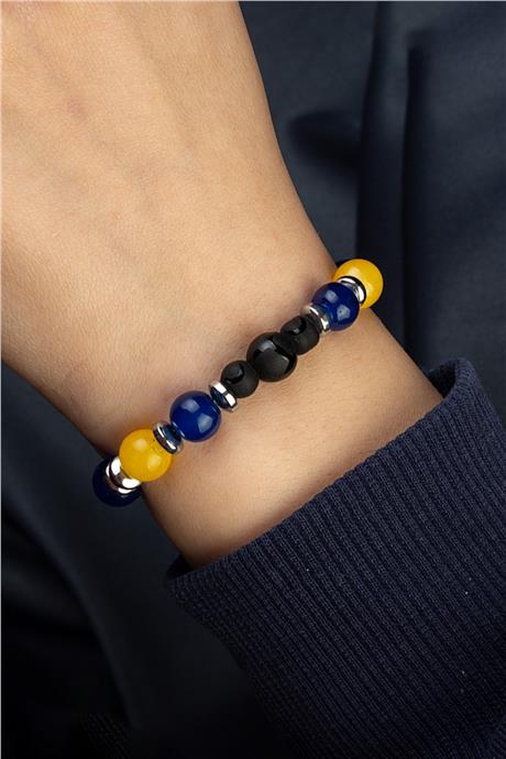 Sarı Lacivert Cam Top Oniks Doğal Taş Taraftar Bilekliği
