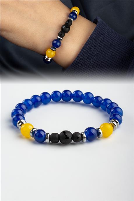 Sarı Lacivert Cam Top Oniks Doğal Taş Taraftar Bilekliği