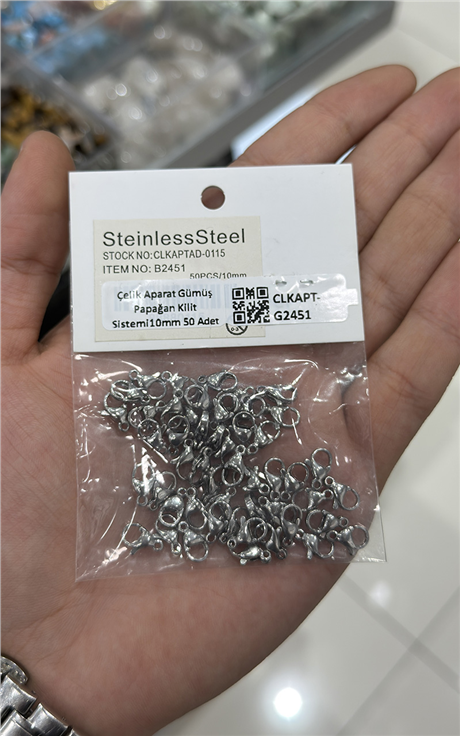 Çelik Aparat Gümüş Papağan Kilit Sistemi10mm 50 Adet