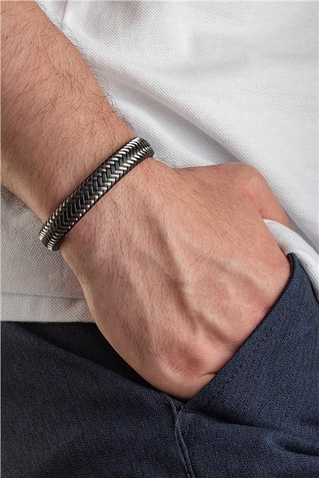 Çelik Örmeli Deri Erkek Bilekliği