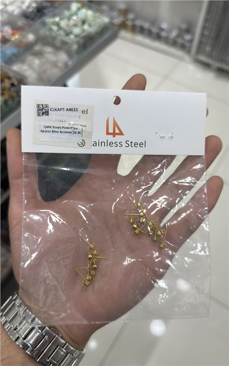 Çelik Yuvalı Pimli Küpe Aparat Altın 4x14mm 20 PCS