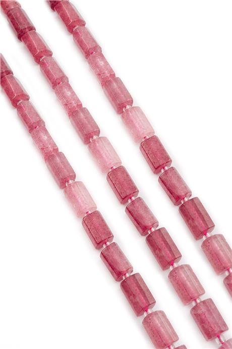 Çilek Kuvars Doğal Taş Silindir Kesim 7x12mm Dizi