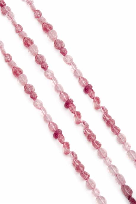 Strawberry Quartz Natural Stone Tumbler Cut 6x8mm String Of Beads