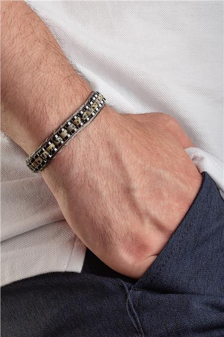 Dalmaçyalı Jasper Doğal Taş Çelik Tel Örmeli Erkek Bilekliği