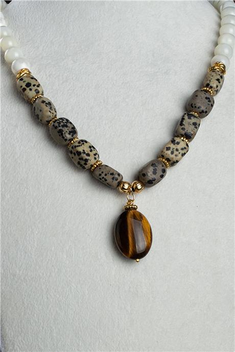 Dalmaçyalı Jasper - Sedef Doğal Taş Küre Kesim Kolye