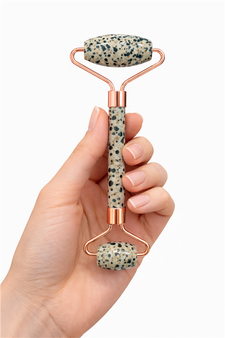 Dalmaçyalı Jasper Taşı Face Roller Doğal Taş Yüz Masaj Aleti - Roz Sap