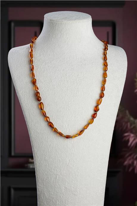 Damla Kehribar Bal Sarısı Tımbıl Kesim Unisex Kolye 10-11,5gr