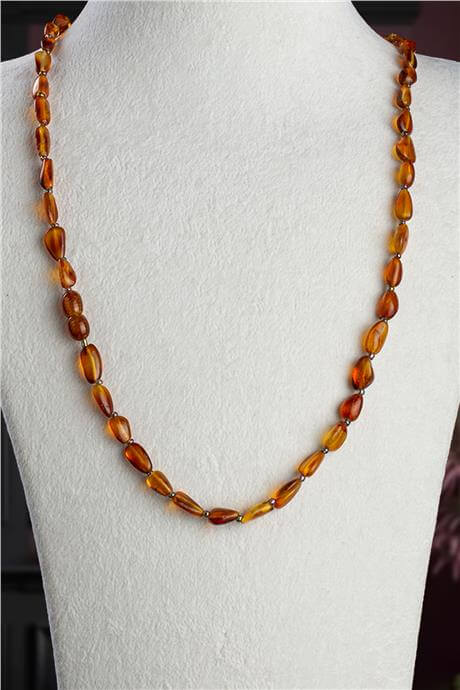 Damla Kehribar Bal Sarısı Tımbıl Kesim Unisex Kolye 10-11,5gr