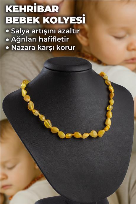 Damla Kehribar Tımbıl Kesim Koyu Sarı Bebek Kolyesi