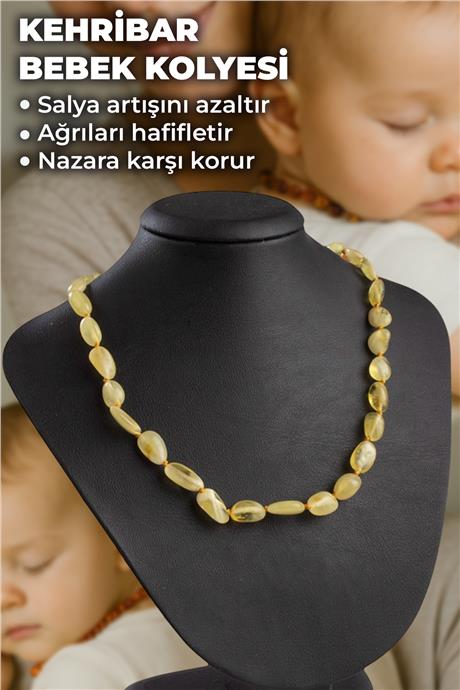 Damla Kehribar Tımbıl Kesim Açık Sarı Bebek Kolyesi 4,8-5,3gr