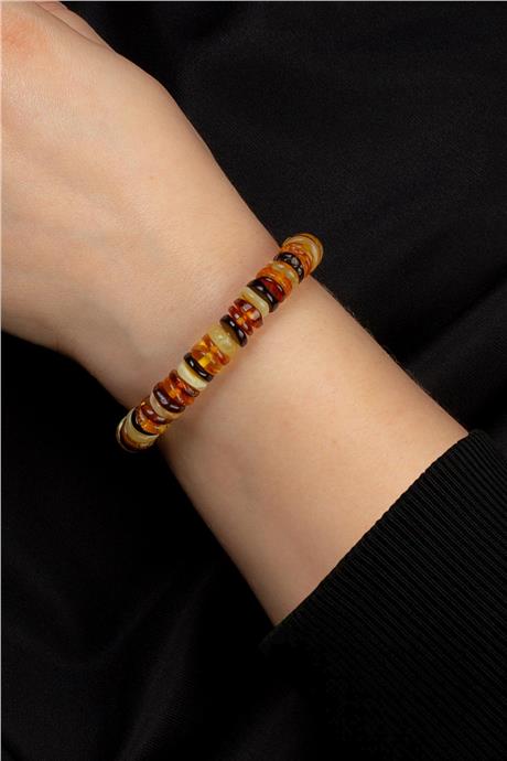 Damla Kehribar Kebribar Parlak Karışık Renkli Rondela Kesim Yetişkin Bileklik 12,20-12,60gr