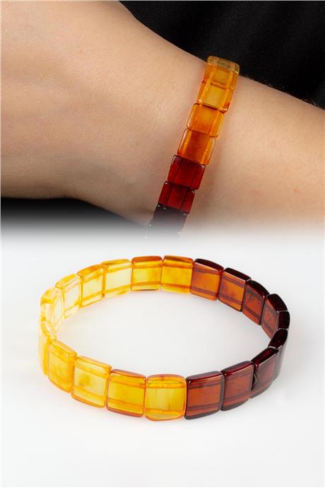 Damla Kehribar Parlak Karışık Renkli Kare Kesim Yetişkin Bileklik