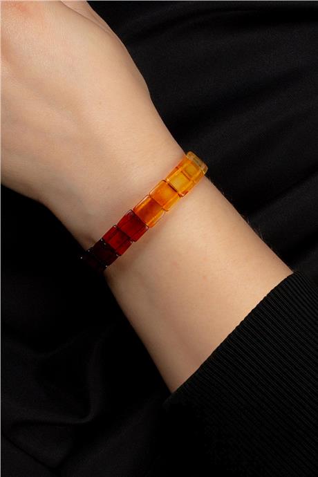 Damla Kehribar Parlak Karışık Renkli Kare Kesim Yetişkin Bileklik