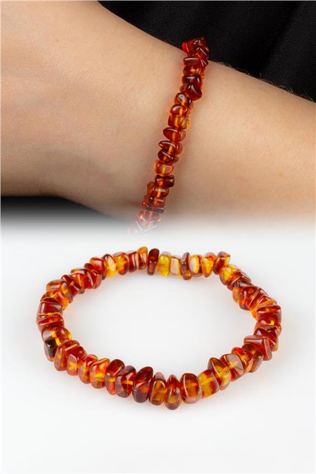 Damla Kehribar Parlak Koyu Turuncu Tımbıl Kesim Yetişkin Bileklik 5,90-6,20gr