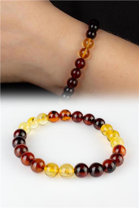 Damla Kehribar Parlak Sarı-Kahverengi 8mm Küre Yetişkin Bileklik 7,20-7,50gr