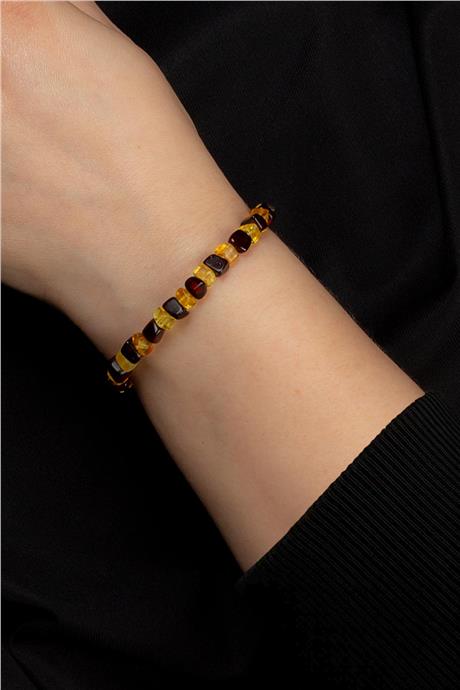 Damla Kehribar Parlak Sarı-Kırmızı Küp Kesim Yetişkin Bileklik 4,1-4,4gr