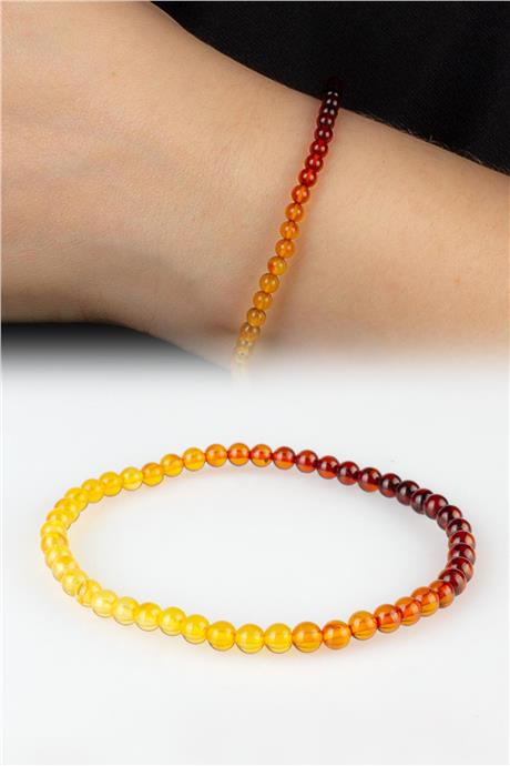 Damla Kehribar Parlak Sarı-Kırmızı Küre Kesim 4mm Yetişkin Bileklik 1,75-1,85 GR