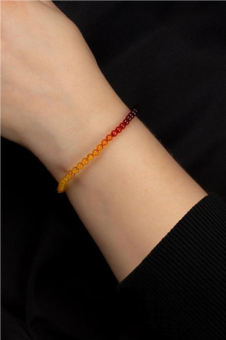 Damla Kehribar Parlak Sarı-Kırmızı Küre Kesim 4mm Yetişkin Bileklik 1,75-1,85 GR