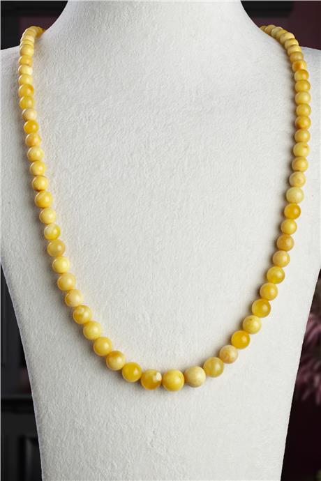 Damla Kehribar Parlak Sıralı Dizim Unisex Kolye 22-23gr