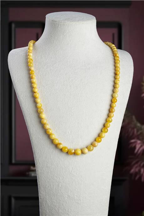 Damla Kehribar Parlak Sıralı Dizim Unisex Kolye 22-23gr
