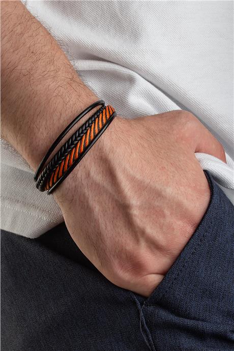 Deri İp Kordonlu Dörtlü Erkek Bilekliği