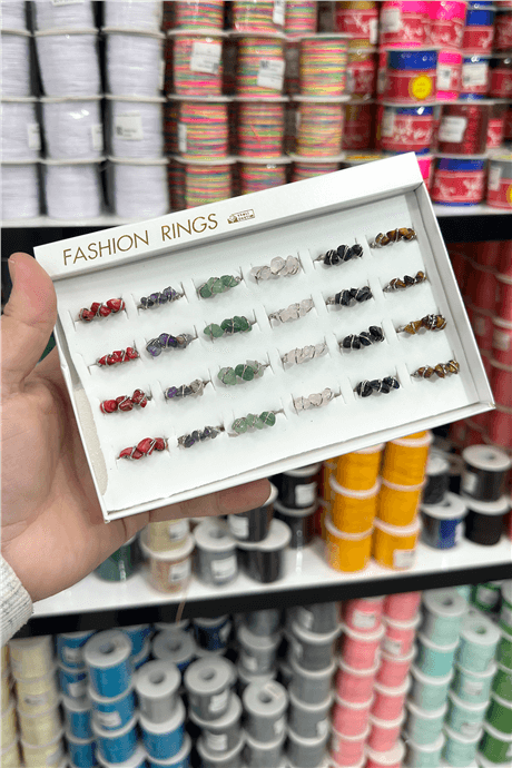 Doğal Kırık Taş Karışık Çelik 24 Adet Ayarlanabilir Yüzük