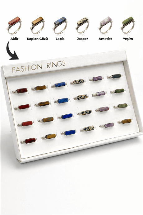 Doğal Taş Karışık Çelik Dikdörtgen Kesim 24 Adet Ayarlanabilir Yüzük