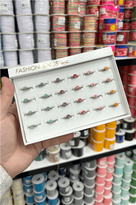 Doğal Taş Karışık Çelik Rondela Kesim 24 Adet Ayarlanabilir Yüzük