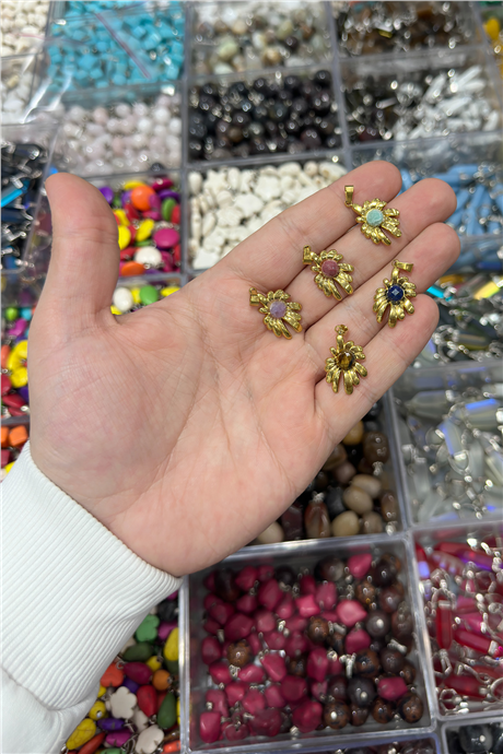 Doğal Taş Kolye Ucu Çiçek Kesim 14x21mm