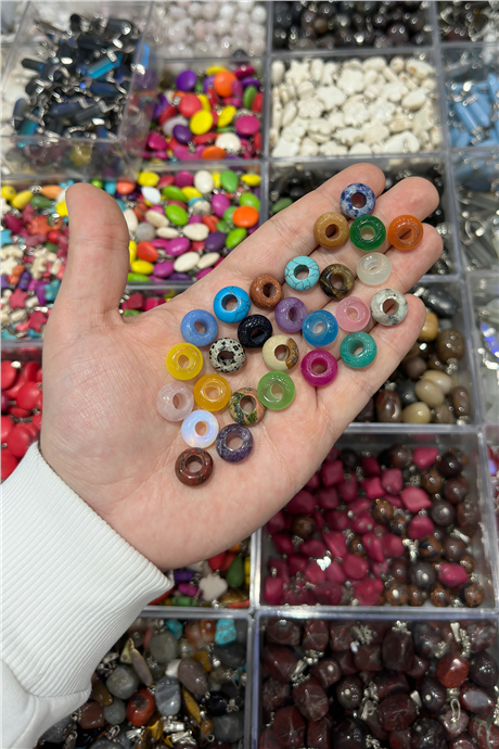 Doğal Taş Kolye Ucu Daire Kesim 14mm [5mm delik]