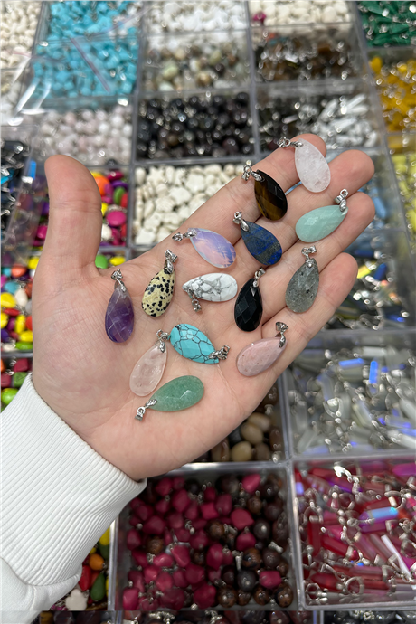 Doğal Taş Kolye Ucu Faset Damla Kesim 13x24mm