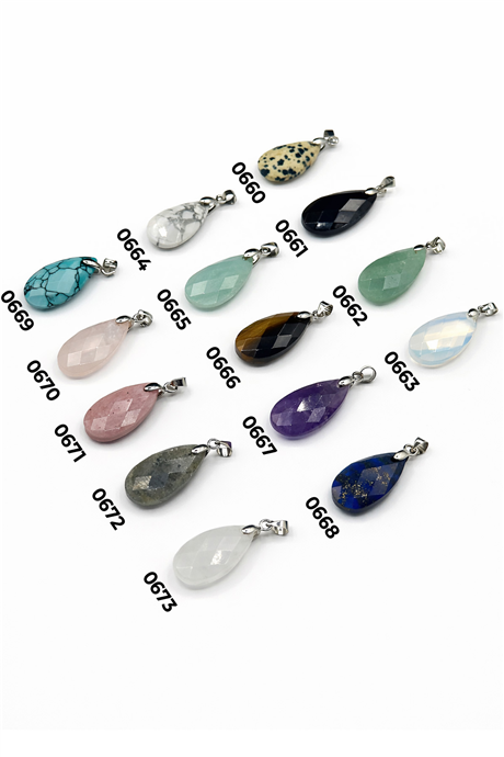 Doğal Taş Kolye Ucu Faset Damla Kesim 13x24mm