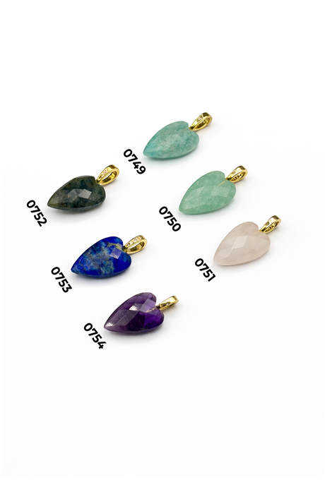 Doğal Taş Kolye Ucu Faset Kalp Kesim 25x11mm