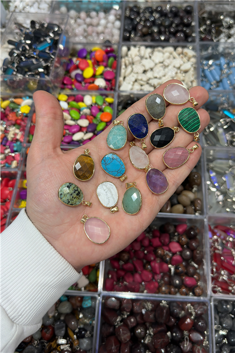 Doğal Taş Kolye Ucu Oval Kesim 25x17mm