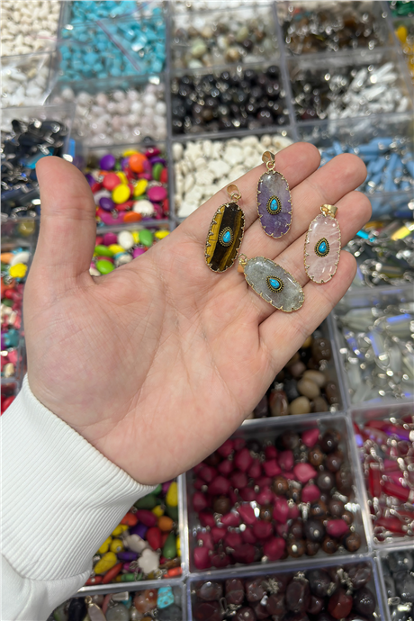 Doğal Taş Kolye Ucu Oval Kesim 30x16mm