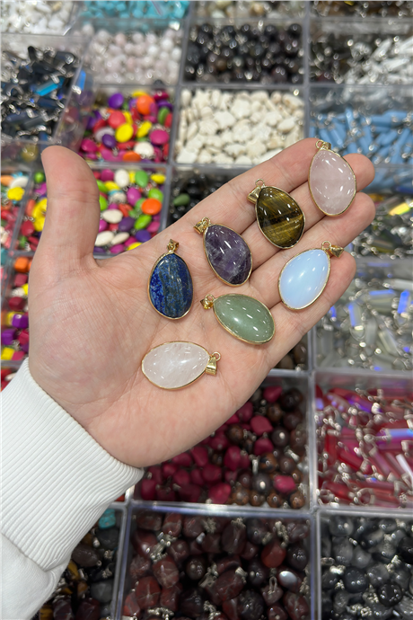 Doğal Taş Kolye Ucu Oval Kesim 30x20mm