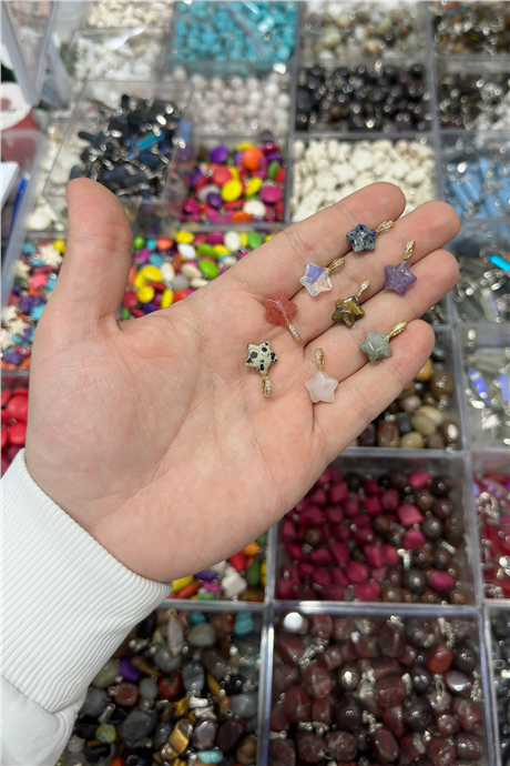 Doğal Taş Kolye Ucu Yıldız Kesim 12mm