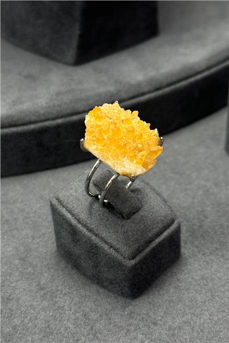 Druze Sitrin Taşı Ham Kütle Kesim Çelik Ayarlanabilir Yüzük