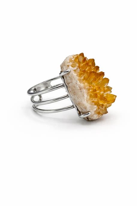 Druze Sitrin Taşı Ham Kütle Kesim Çelik Ayarlanabilir Yüzük