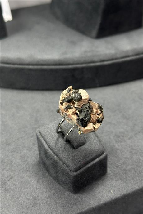 Druze Turmalin Taşı Ham Kütle Kesim Çelik Ayarlanabilir Yüzük