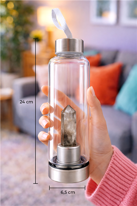 Dumanlı Kuvars 500 Ml Cam Matara Su Şişesi Kılıflı