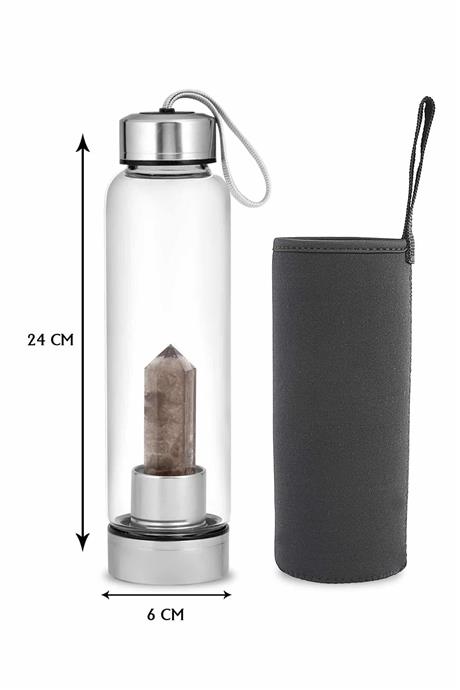 Dumanlı Kuvars 500 Ml Cam Matara Su Şişesi Kılıflı