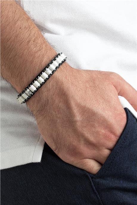 Düz Havlit Doğal Taş Örme Erkek Bilekliği 6x5mm