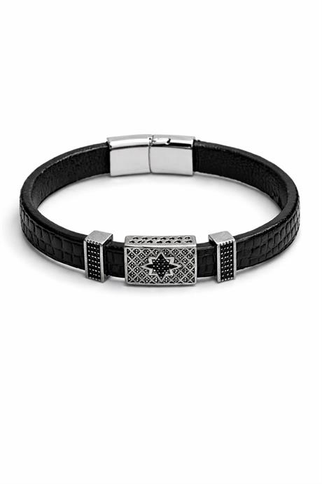 Erkek Nordic Pattern Siyah Deri Bileklik